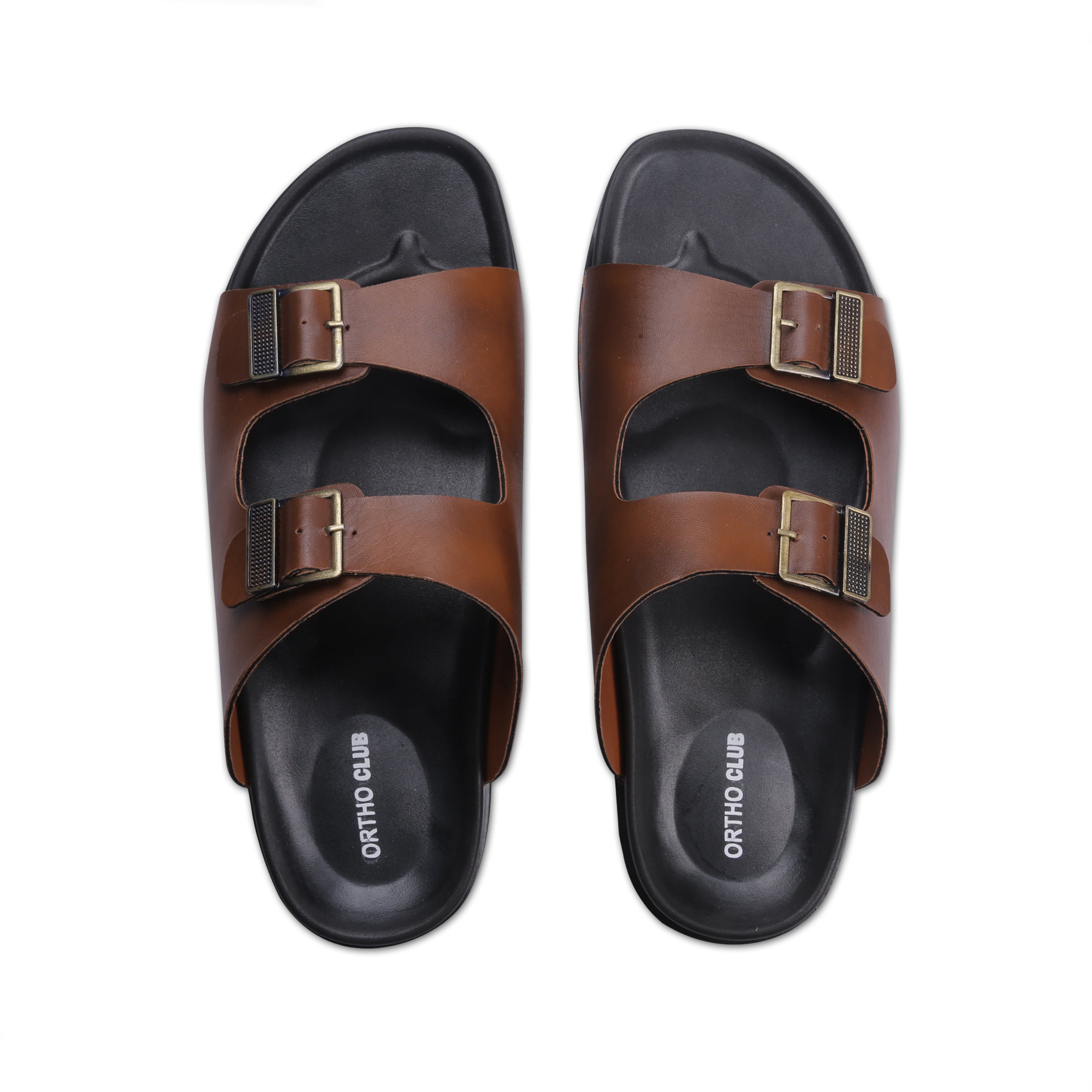ORTHO CLUB Men's Leather Orthopedic Sandals | Soft Cushioned Sole Slip-On Chappal for Men | Anti-Skid Comfort Sandals with Buckle