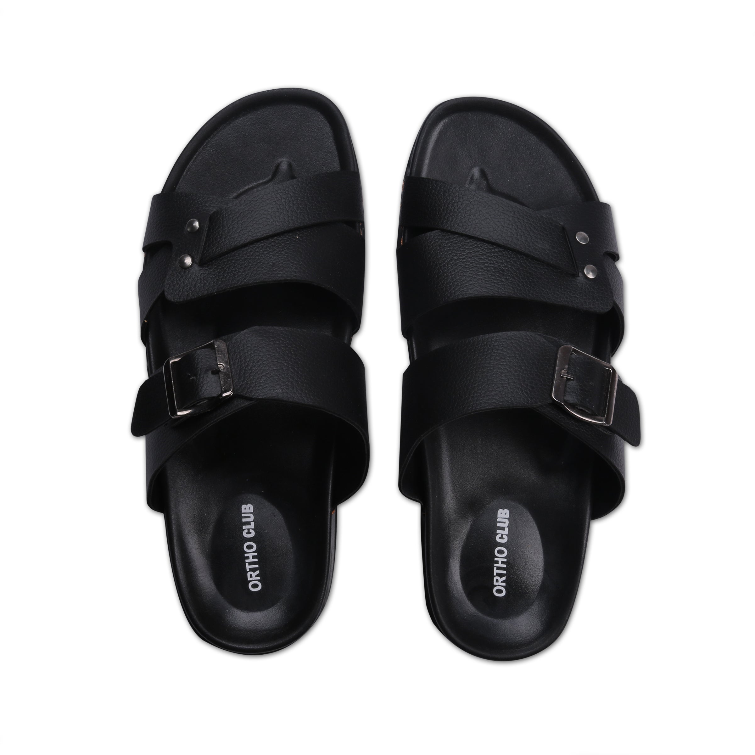 ORTHO CLUB Men's Leather Orthopedic Sandals | Soft Cushioned Sole Slip-On Chappal for Men