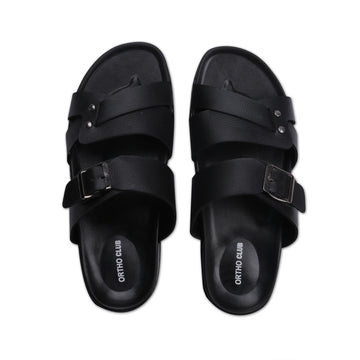 ORTHO CLUB Men's Leather Orthopedic Sandals | Soft Cushioned Sole Slip-On Chappal for Men