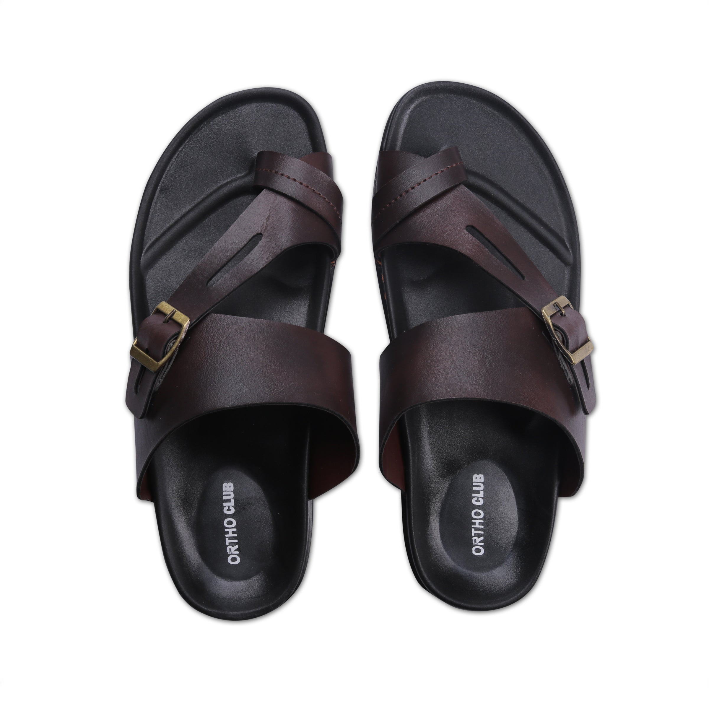 ORTHO CLUB Men's Leather Orthopedic Sandals | Soft Cushioned Sole Slip-On Chappal for Men