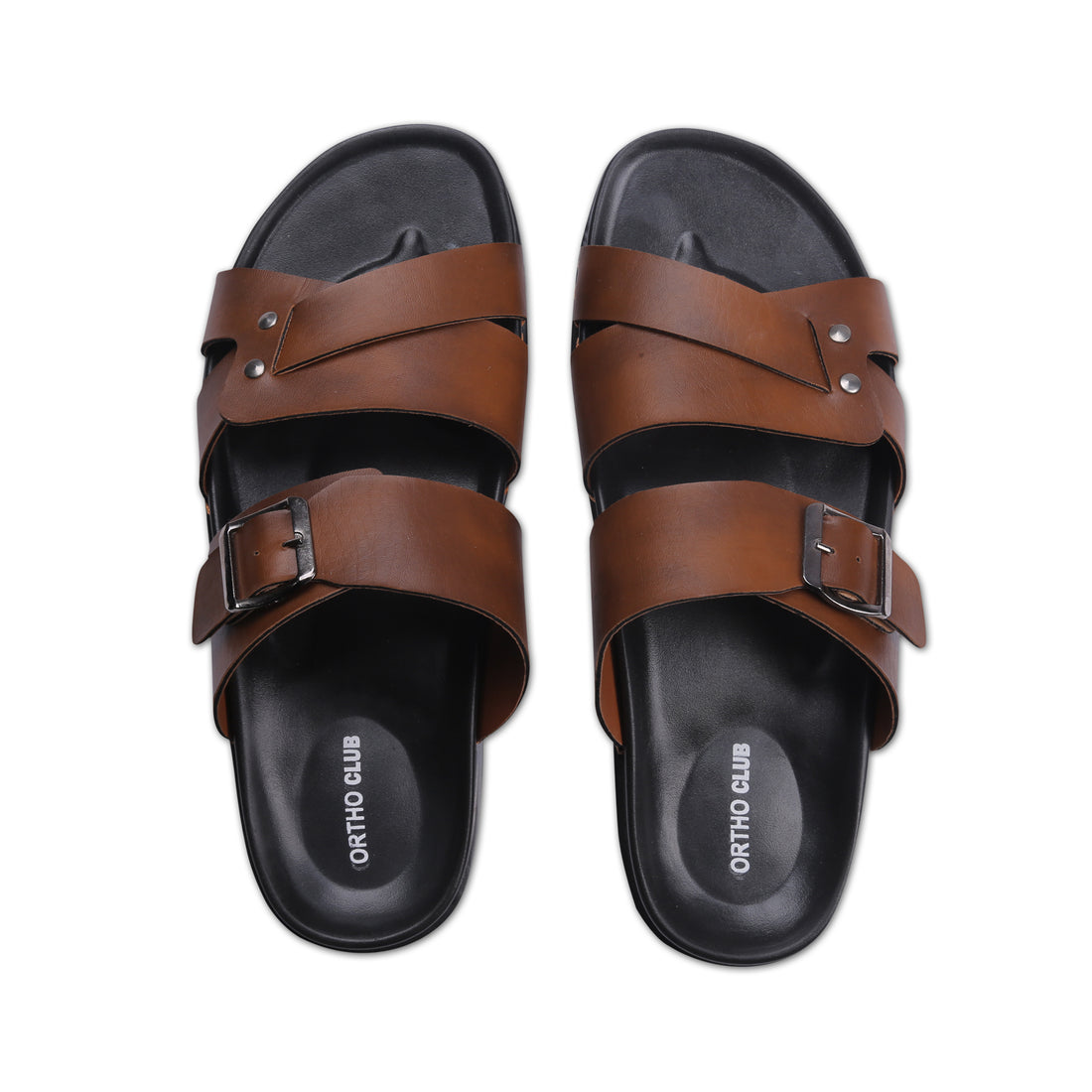 ORTHO CLUB Men's Leather Orthopedic Sandals | Soft Cushioned Sole Slip-On Chappal for Men