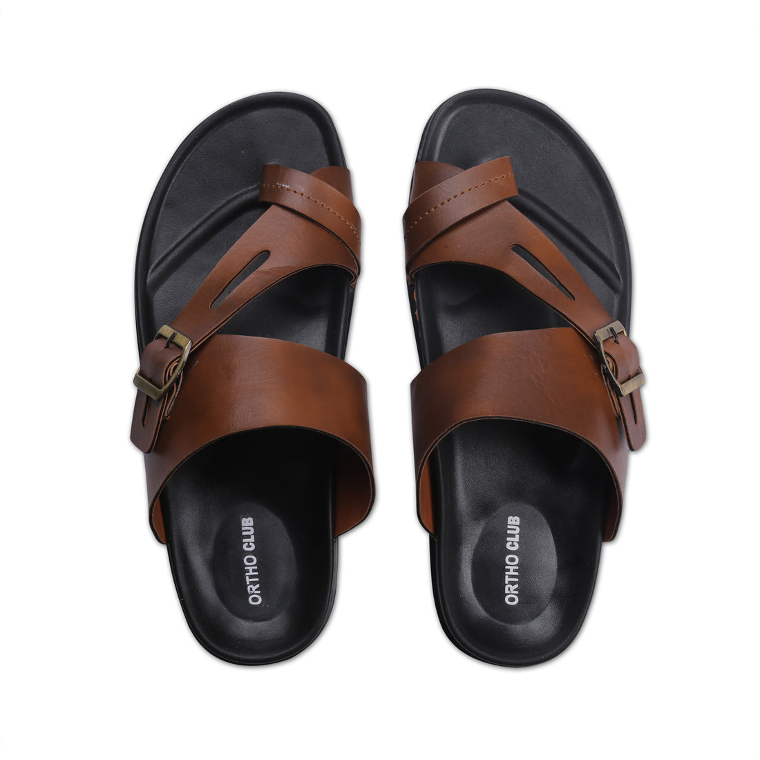 ORTHO CLUB Men's Leather Orthopedic Sandals | Soft Cushioned Sole Slip-On Chappal for Men