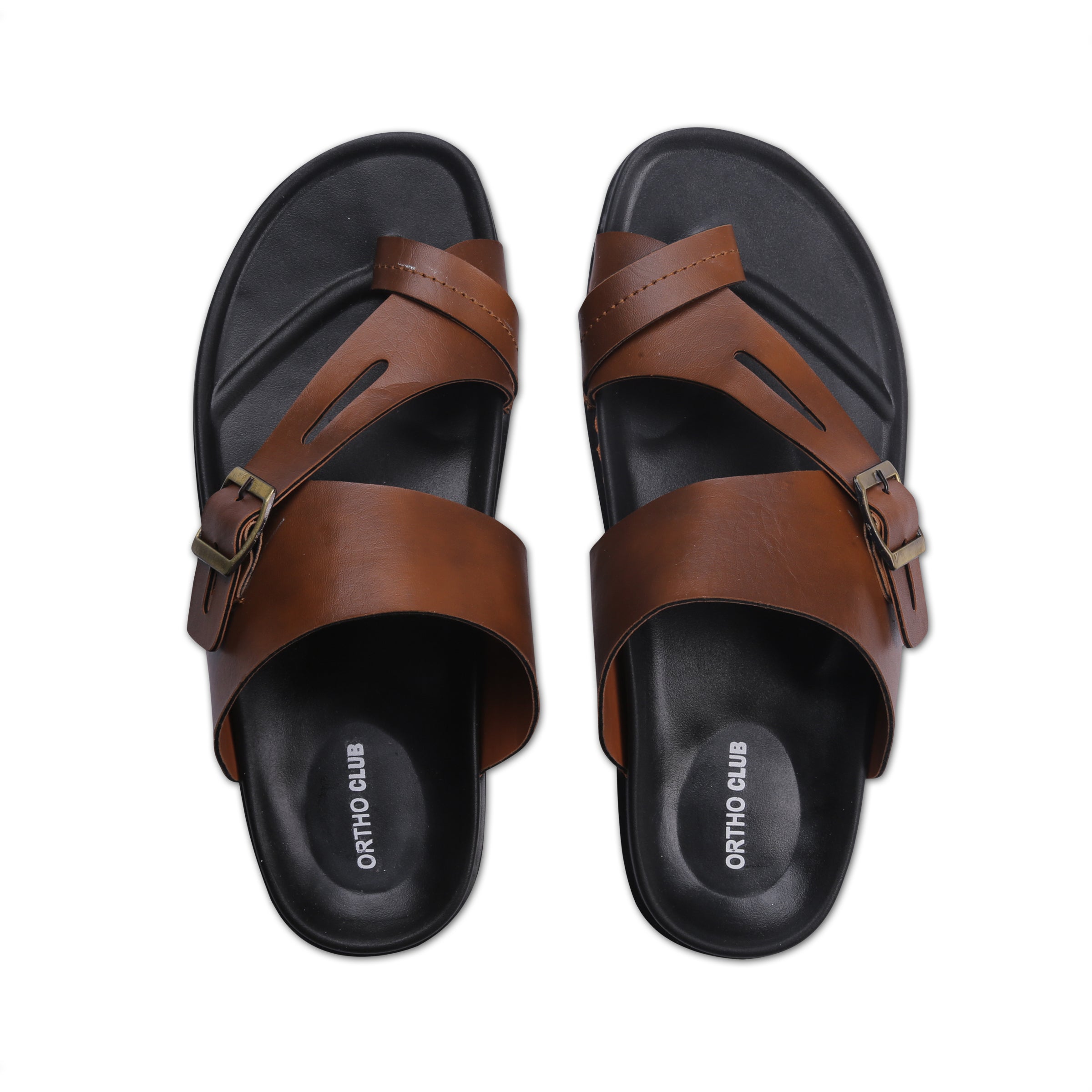 ORTHO CLUB Men's Leather Orthopedic Sandals | Soft Cushioned Sole Slip-On Chappal for Men