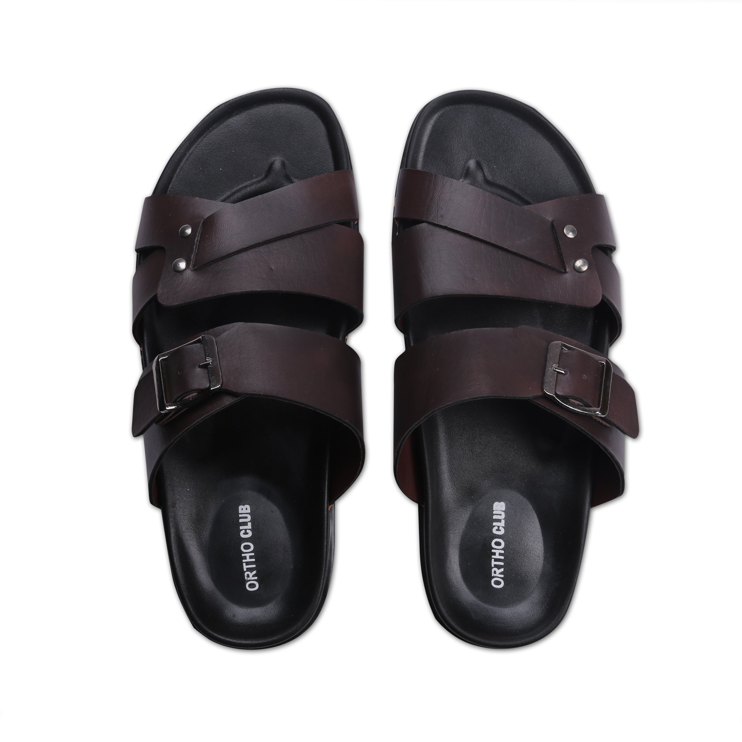 ORTHO CLUB Men's Leather Orthopedic Sandals | Soft Cushioned Sole Slip-On Chappal for Men
