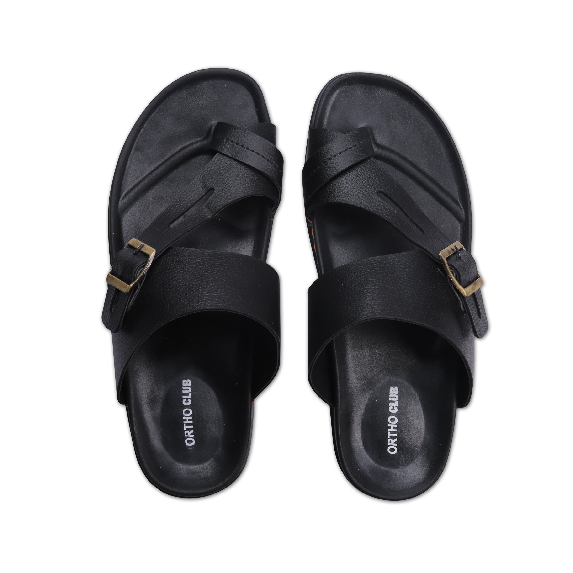ORTHO CLUB Men's Leather Orthopedic Sandals | Soft Cushioned Sole Slip-On Chappal for Men