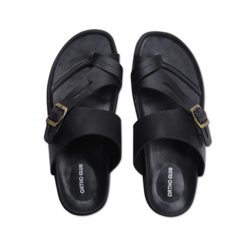ORTHO CLUB Men's Leather Orthopedic Sandals | Soft Cushioned Sole Slip-On Chappal for Men
