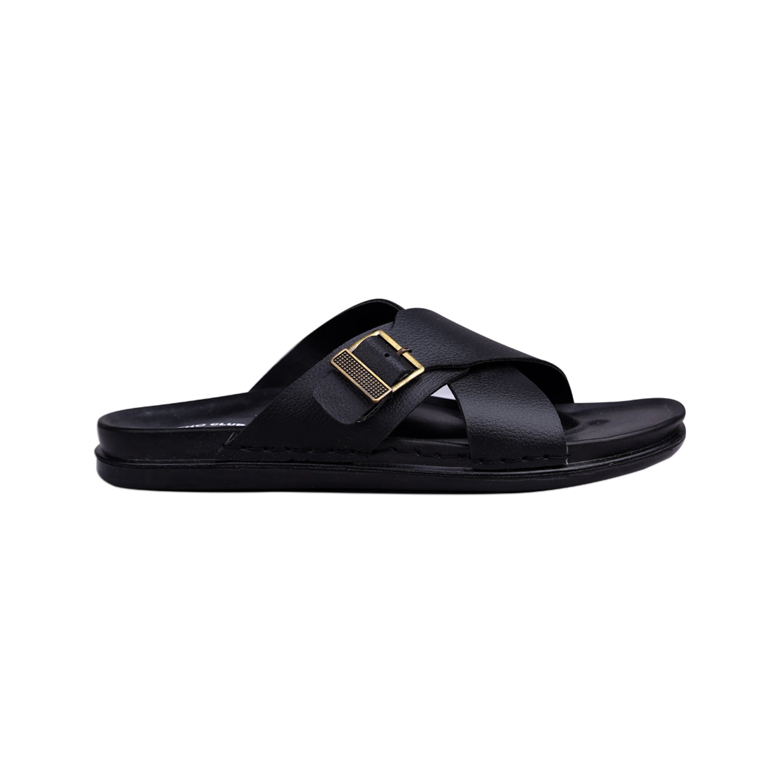 ORTHO CLUB Men's Synthetic Leather Cross-Strap Slip-On Sandals with Adjustable Buckle