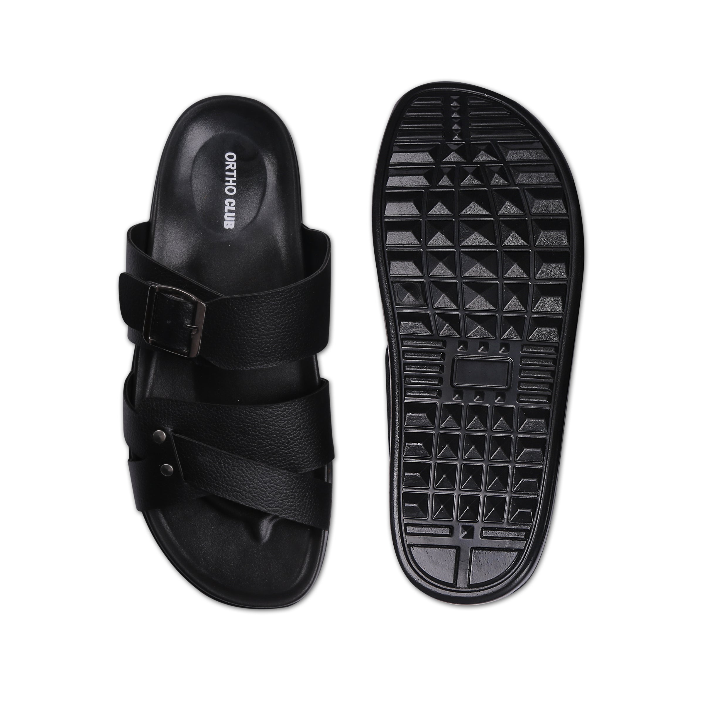 ORTHO CLUB Men's Leather Orthopedic Sandals | Soft Cushioned Sole Slip-On Chappal for Men
