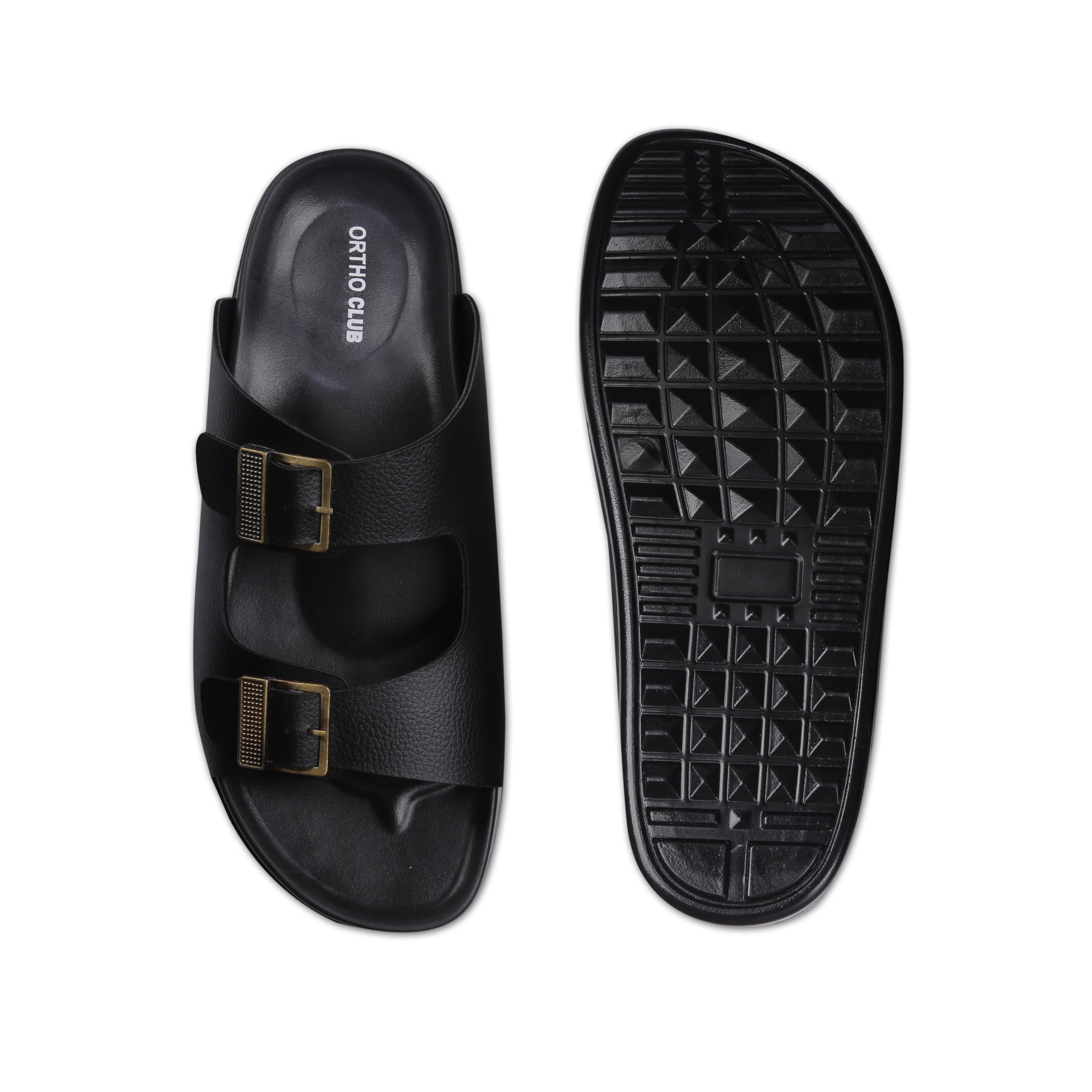 ORTHO CLUB Men's Leather Orthopedic Sandals | Soft Cushioned Sole Slip-On Chappal for Men | Anti-Skid Comfort Sandals with Buckle