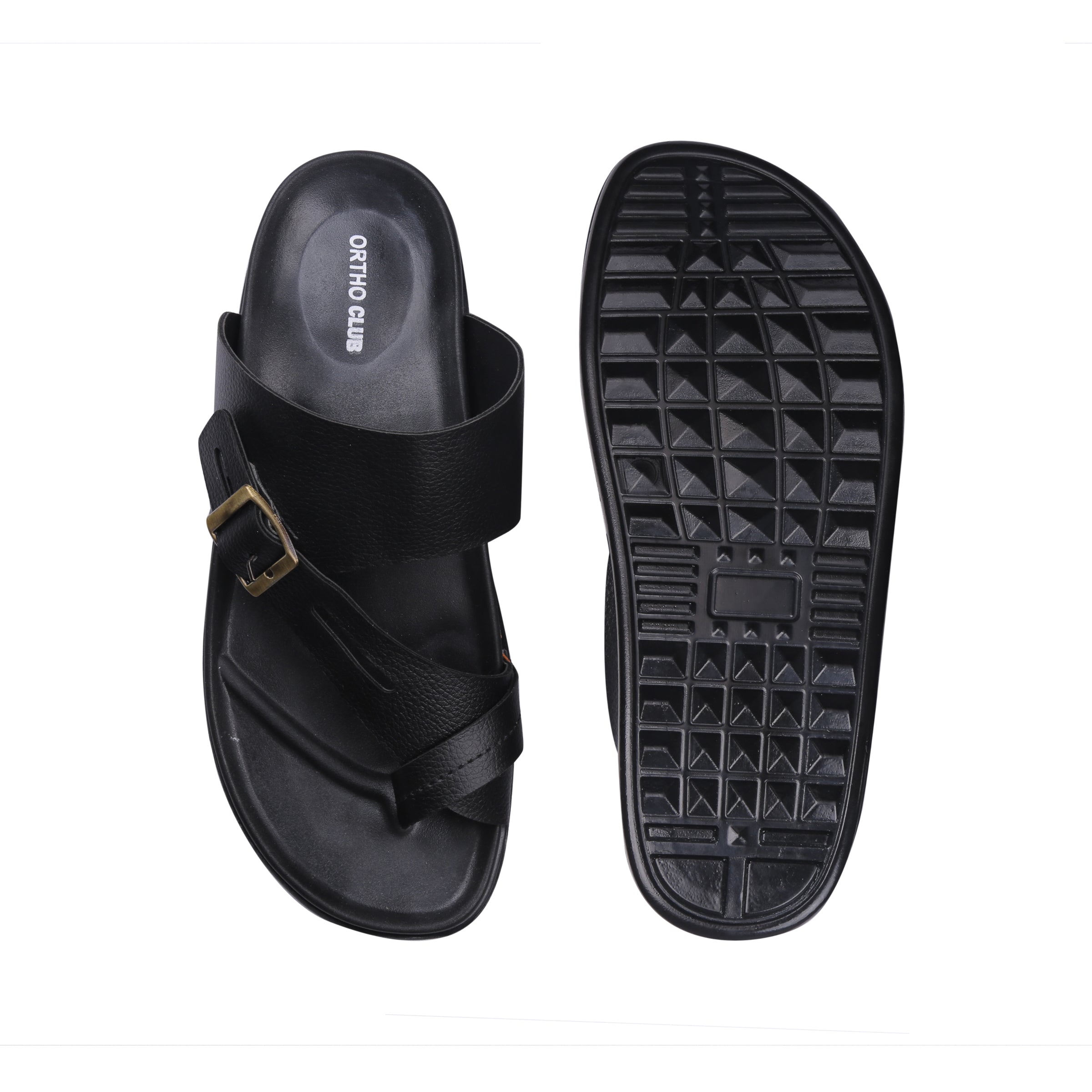 ORTHO CLUB Men's Leather Orthopedic Sandals | Soft Cushioned Sole Slip-On Chappal for Men